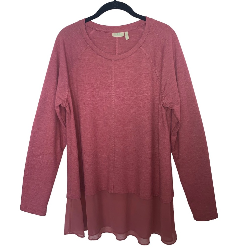 Logo Lori Goldstein Womens Size L Red Long Sleeve Terry Knit Crew Neck Tunic Top